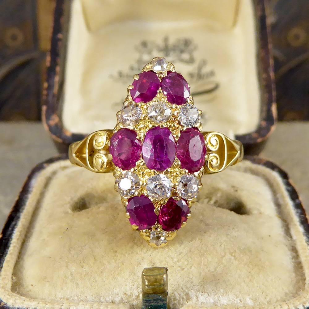 Antique Victorian Ruby and Diamond Marquise Ring in 18 Carat Yellow Gold 3