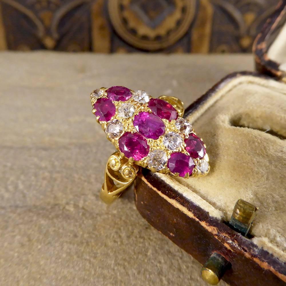 Antique Victorian Ruby and Diamond Marquise Ring in 18 Carat Yellow Gold 4