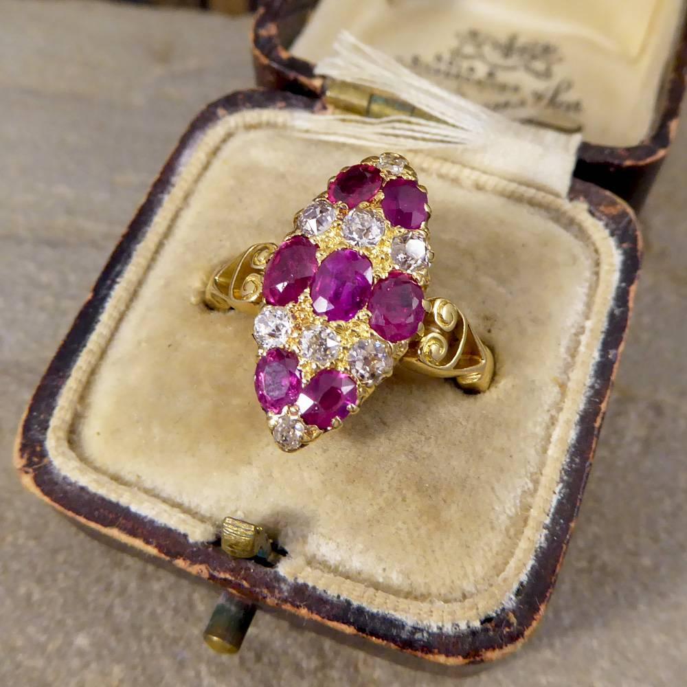 Antique Victorian Ruby and Diamond Marquise Ring in 18 Carat Yellow Gold 5