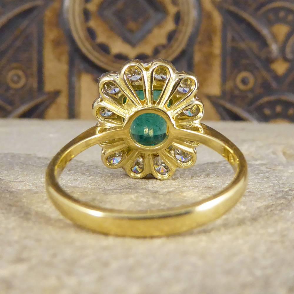 Emerald and Diamond Cluster Ring in 18 Carat Gold In Good Condition In Yorkshire, West Yorkshire
