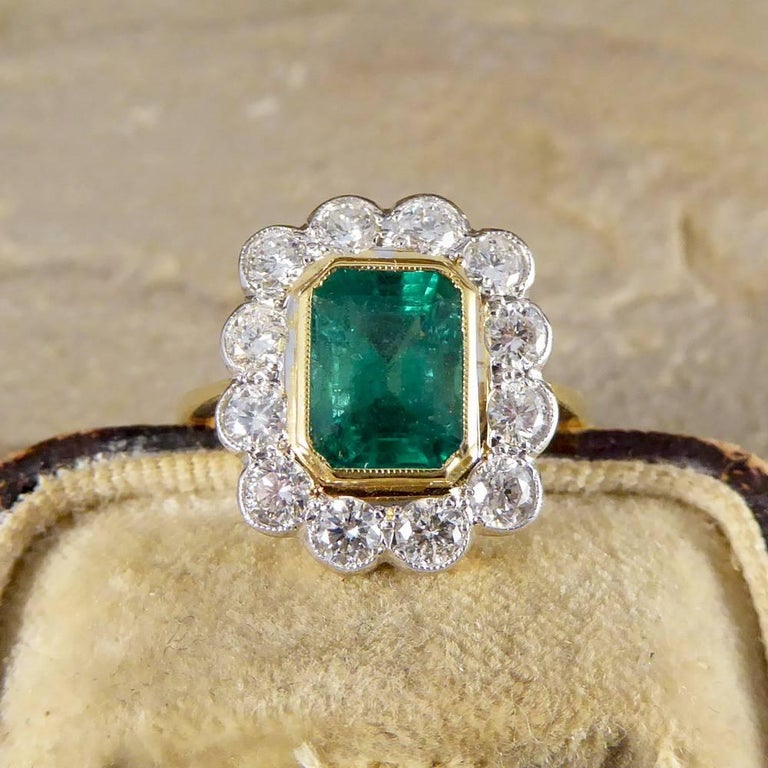 Emerald and Diamond Cluster Ring in 18 Carat Gold at 1stDibs