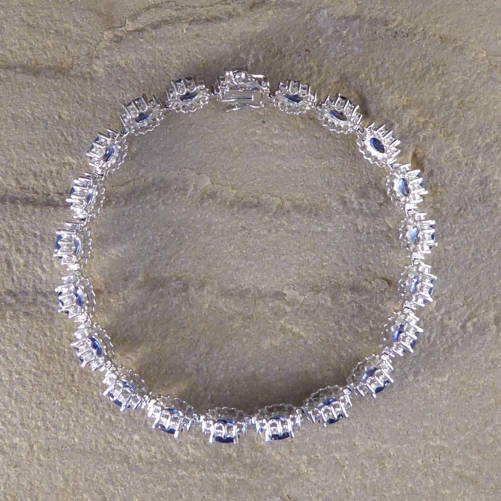 Contemporary Sapphire and Diamond Cluster Bracelet in 18 Carat White Gold