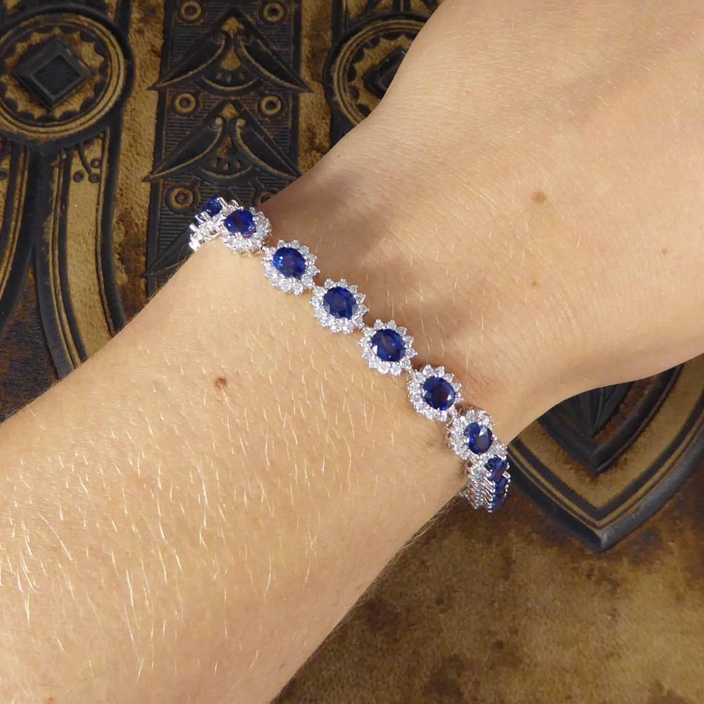 Sapphire and Diamond Cluster Bracelet in 18 Carat White Gold 1