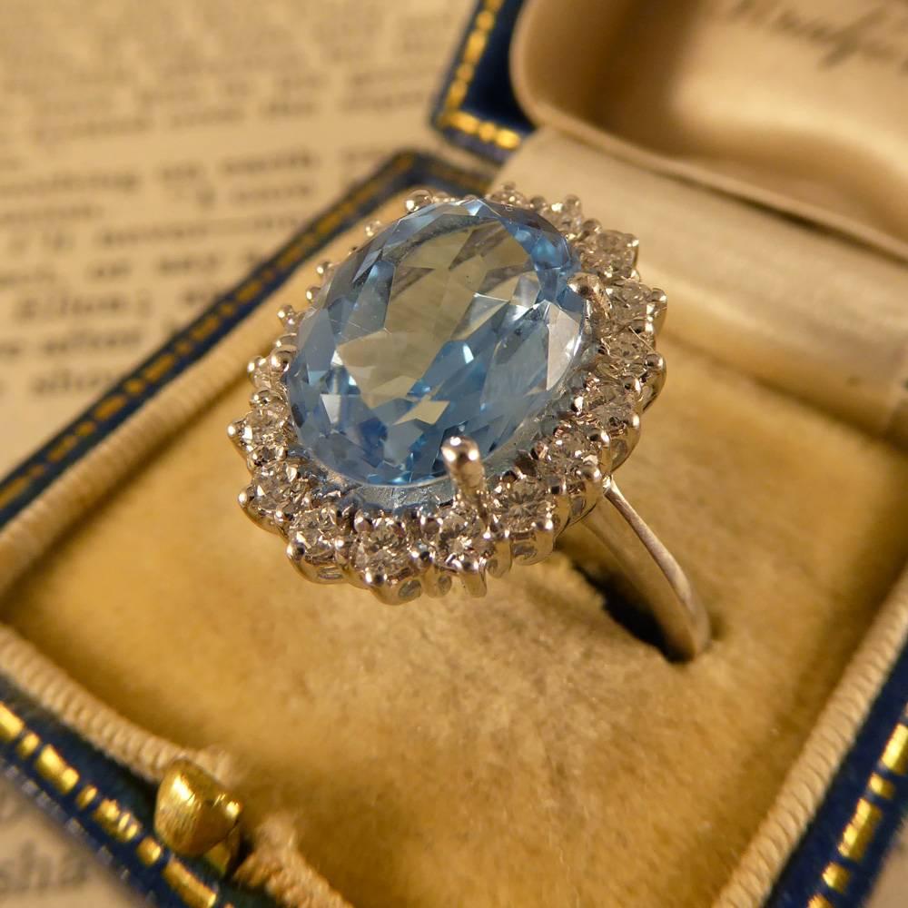 Blue Topaz and Diamond Cluster Ring in 18 Carat White Gold 2