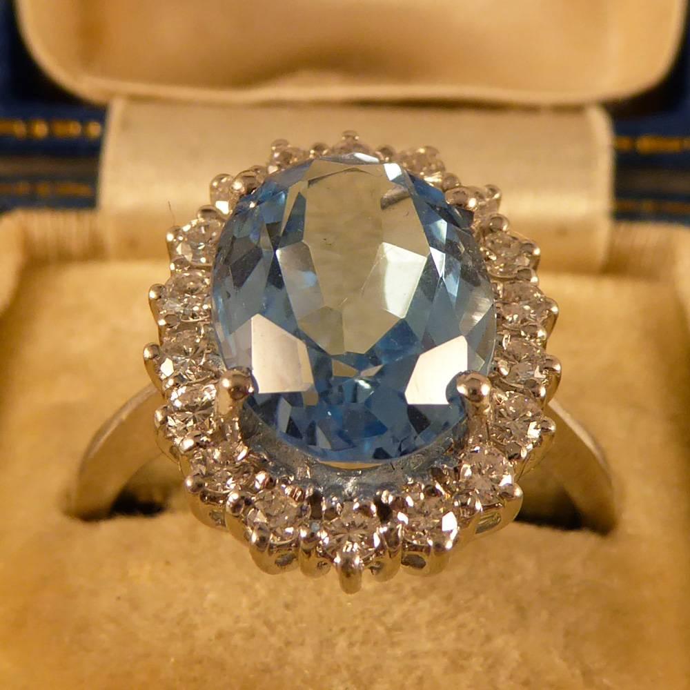 Blue Topaz and Diamond Cluster Ring in 18 Carat White Gold 4