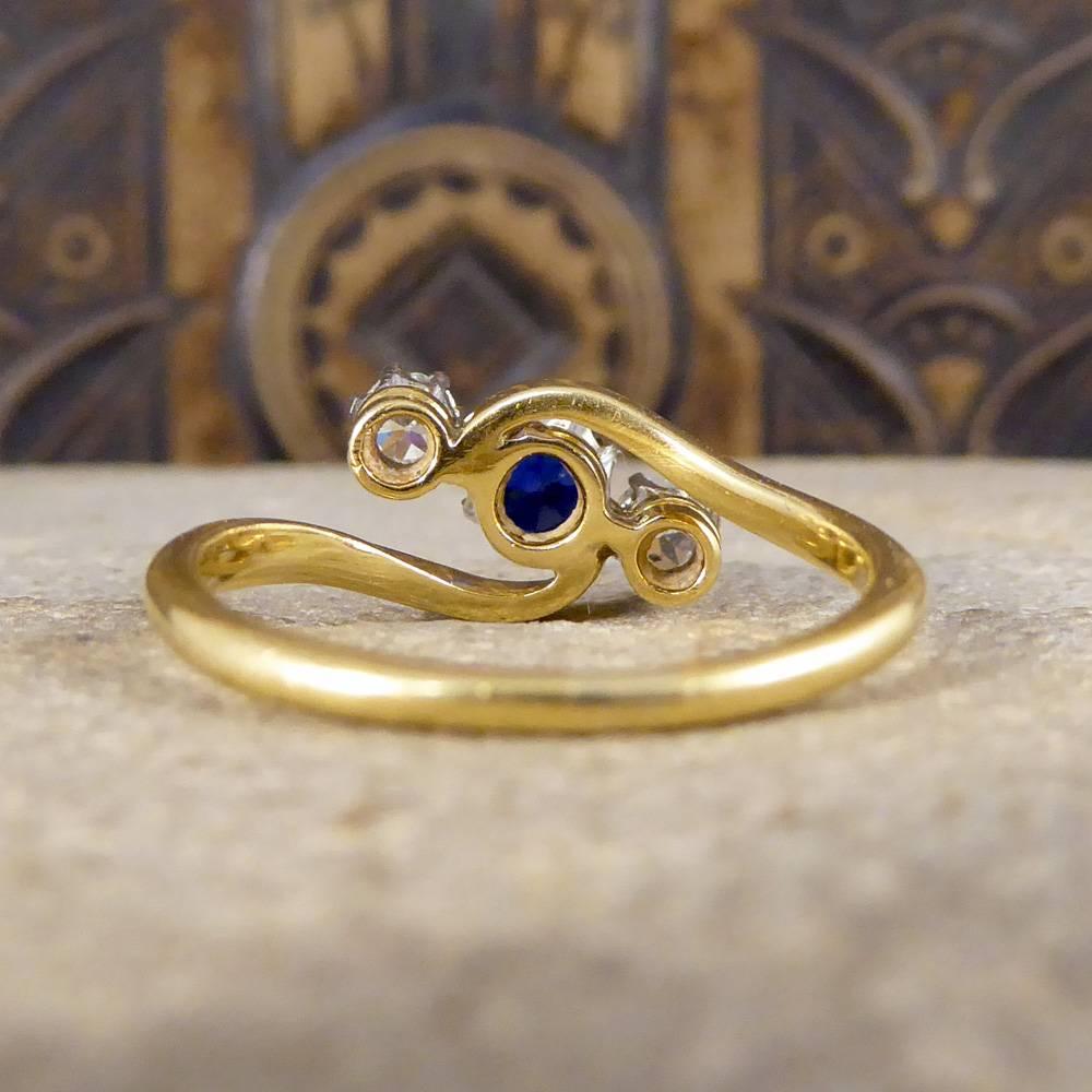 Women's Antique Edwardian Sapphire and Diamond Three-Stone Twist in 18 Carat Gold