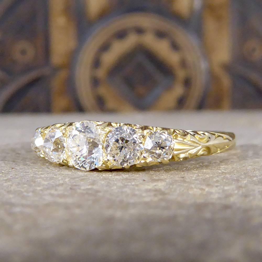 Women's Late Victorian Antique Five-Stone Diamond Ring in 18 Carat Yellow Gold