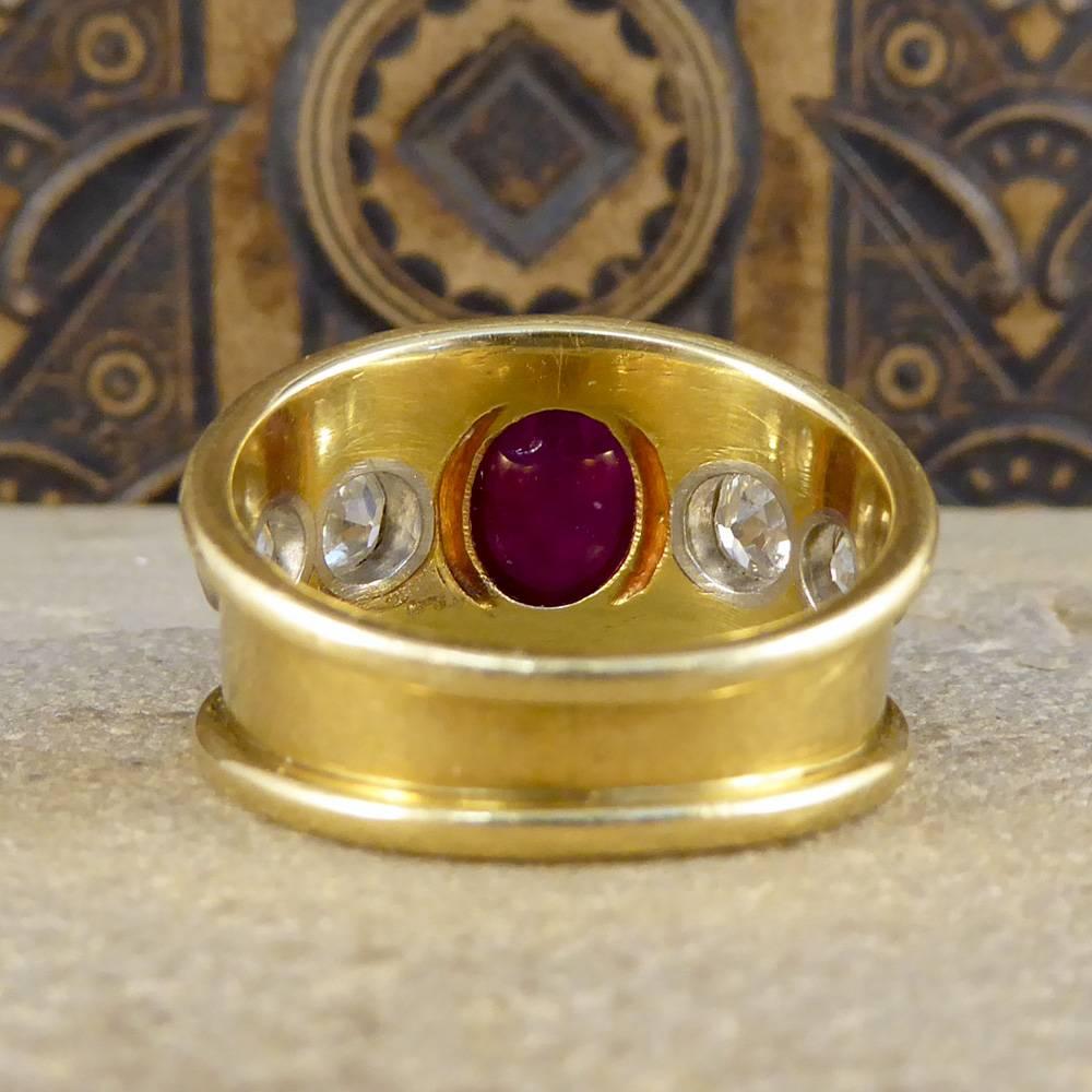 Women's or Men's Vintage 1970s Ruby Cabochon and Diamond Ring in 18 Carat Gold