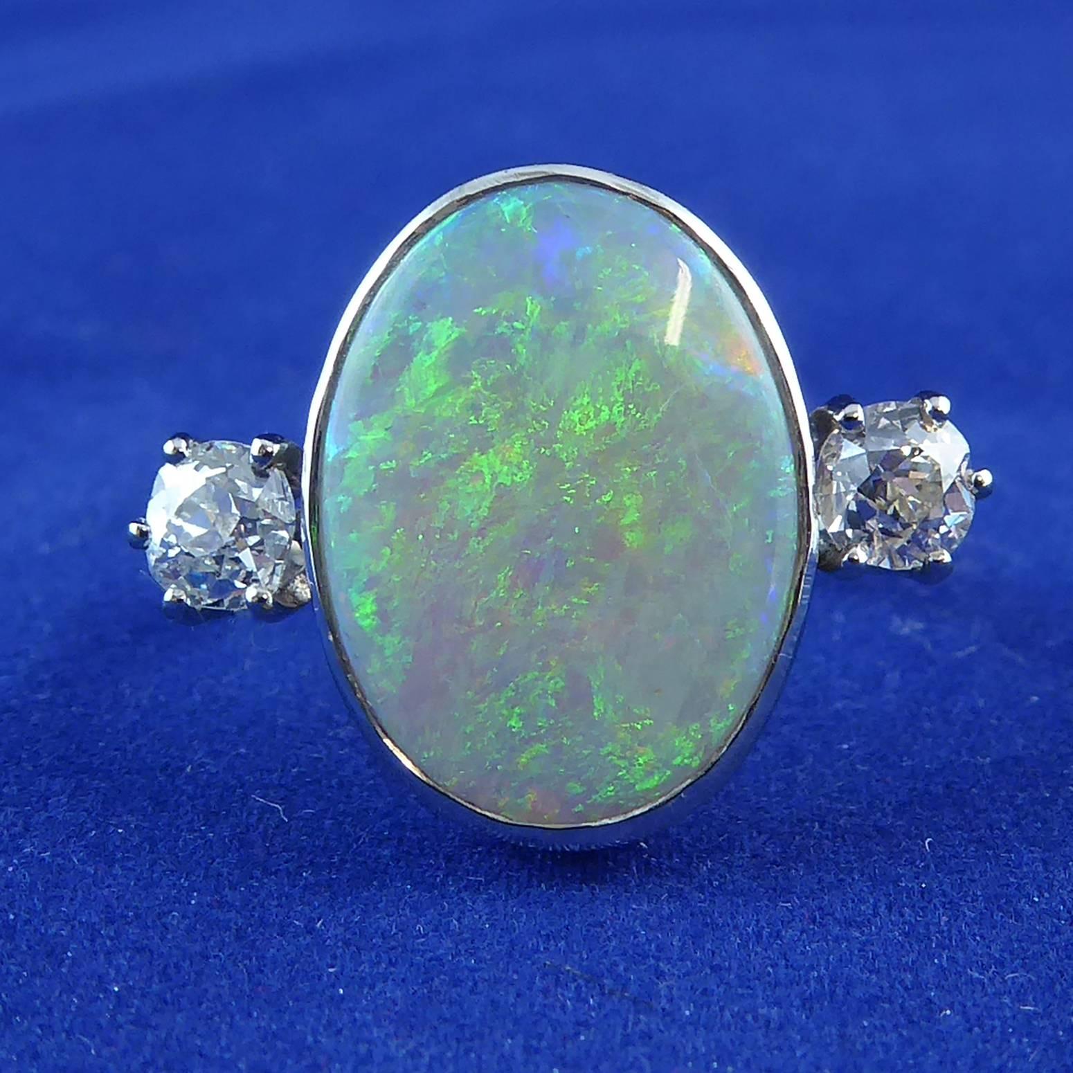 2.47 Carat Art Deco Style Opal and Diamond Ring 5