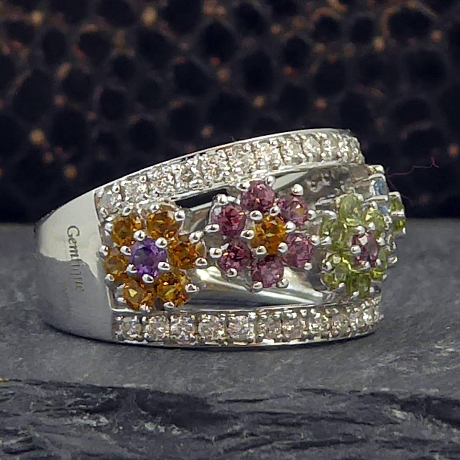 Multi Stone Dress Ring, Peridot, Topaz, Citrine, Amethyst, Diamond, 18 Carat In Excellent Condition In Yorkshire, West Yorkshire