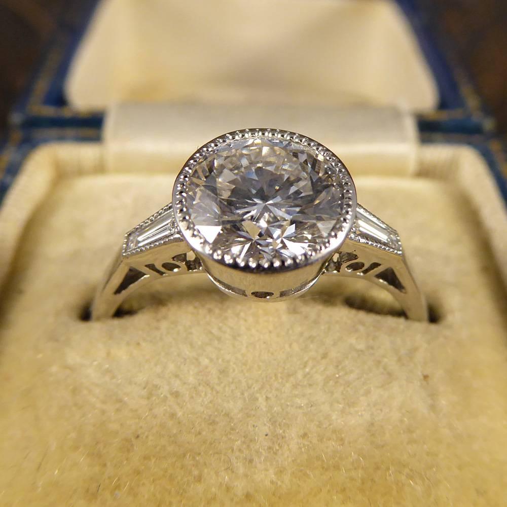 1.58 Carat Diamond Solitaire Ring with Tapered Baguette Shoulders in Plat 1