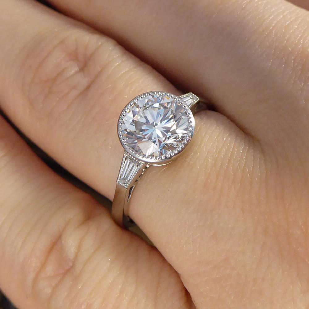 1.58 Carat Diamond Solitaire Ring with Tapered Baguette Shoulders in Plat 2