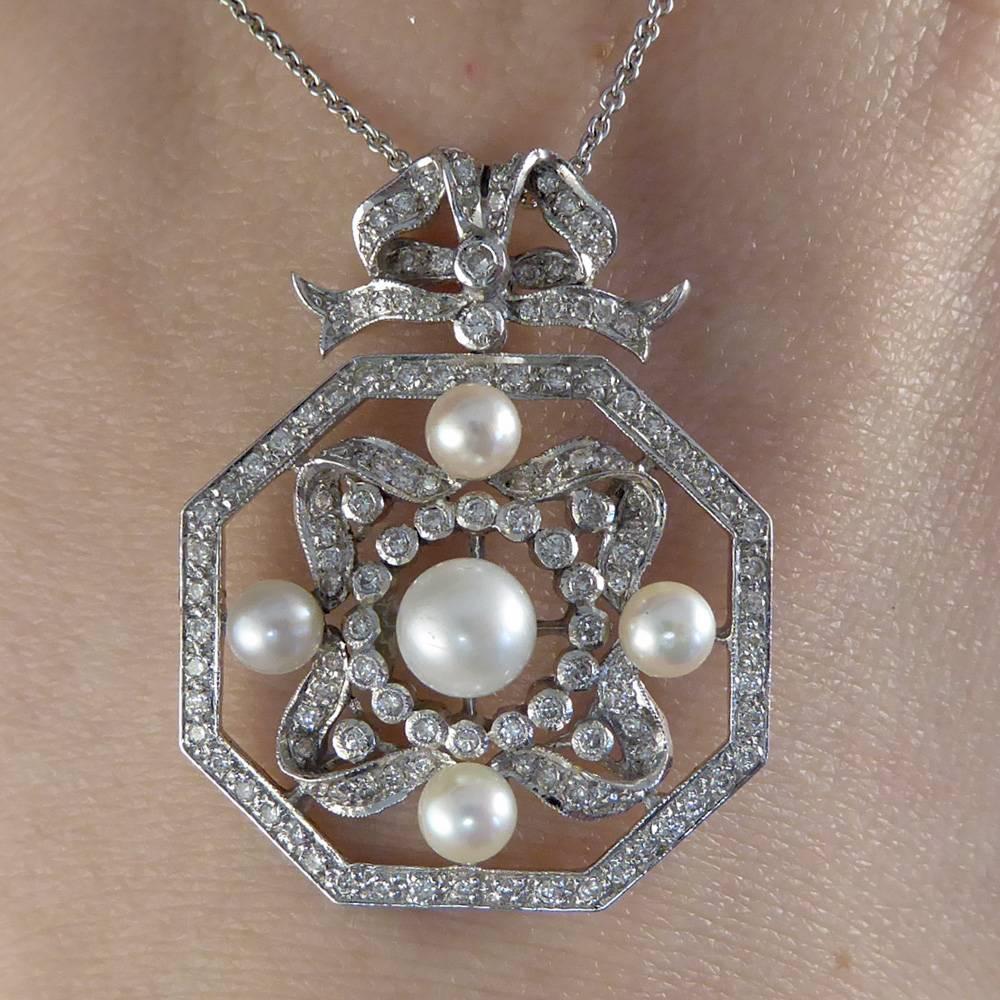 Contemporary Diamond and Pearl Necklace Set in 18 Carat White Gold 4