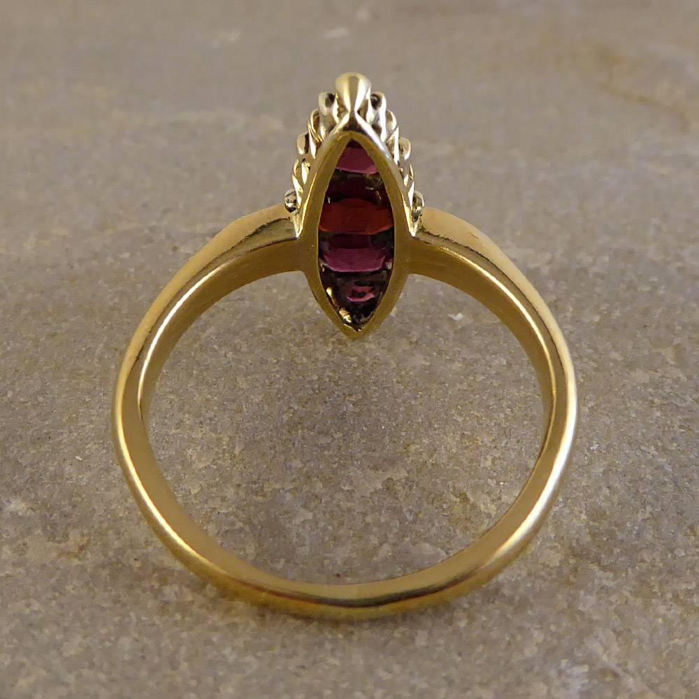 Retro Diamond and Garnet Vintage Marquise Ring in 18 Carat Gold