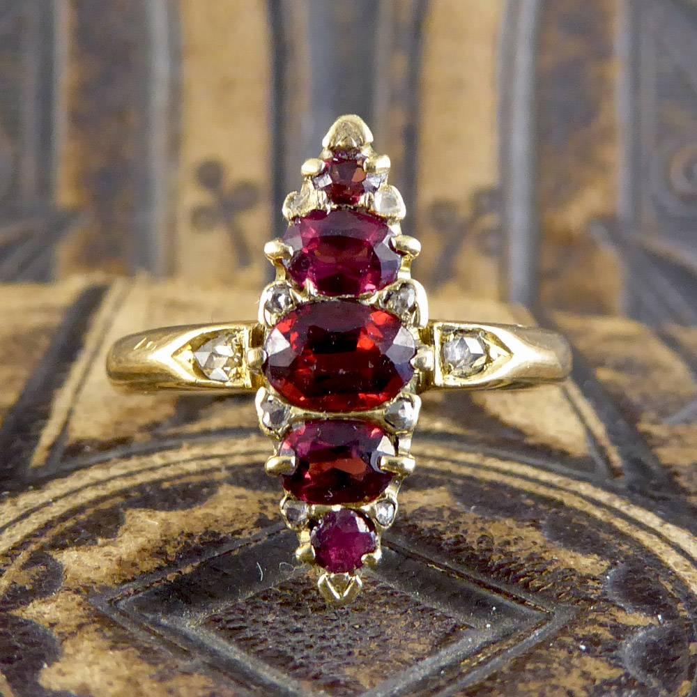 Diamond and Garnet Vintage Marquise Ring in 18 Carat Gold 1