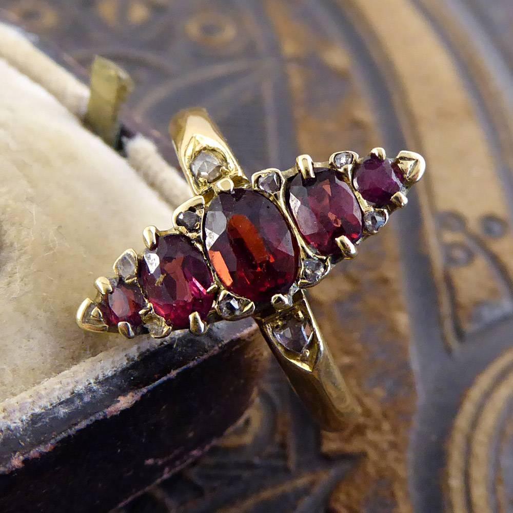 Diamond and Garnet Vintage Marquise Ring in 18 Carat Gold 2