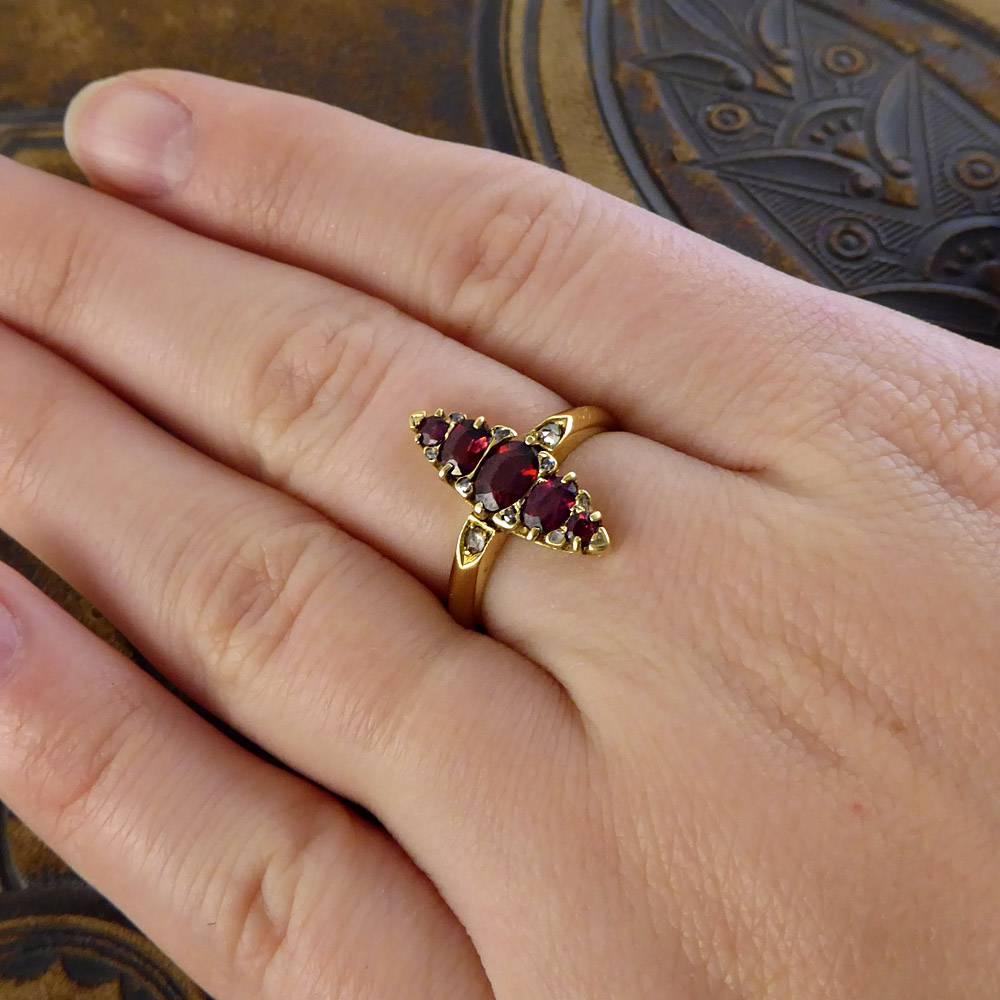 Diamond and Garnet Vintage Marquise Ring in 18 Carat Gold 3