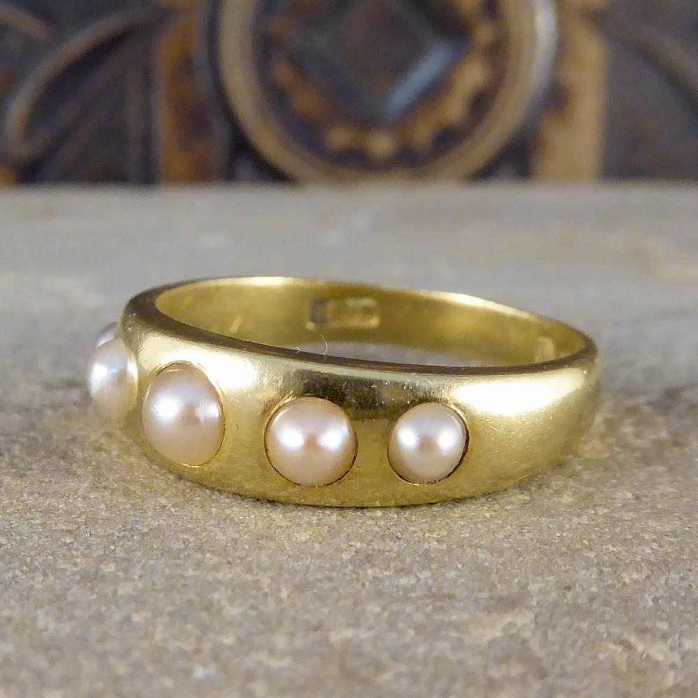 Pearl Five-Stone Antique Victorian Ring in 18 Carat Gold 1