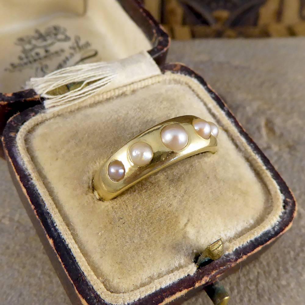 Pearl Five-Stone Antique Victorian Ring in 18 Carat Gold 5