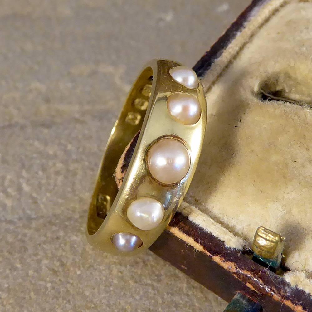 Pearl Five-Stone Antique Victorian Ring in 18 Carat Gold 6