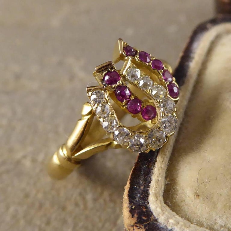 Antique Edwardian Ruby and Diamond Double Horseshoe Ring in 18 Carat Gold 5