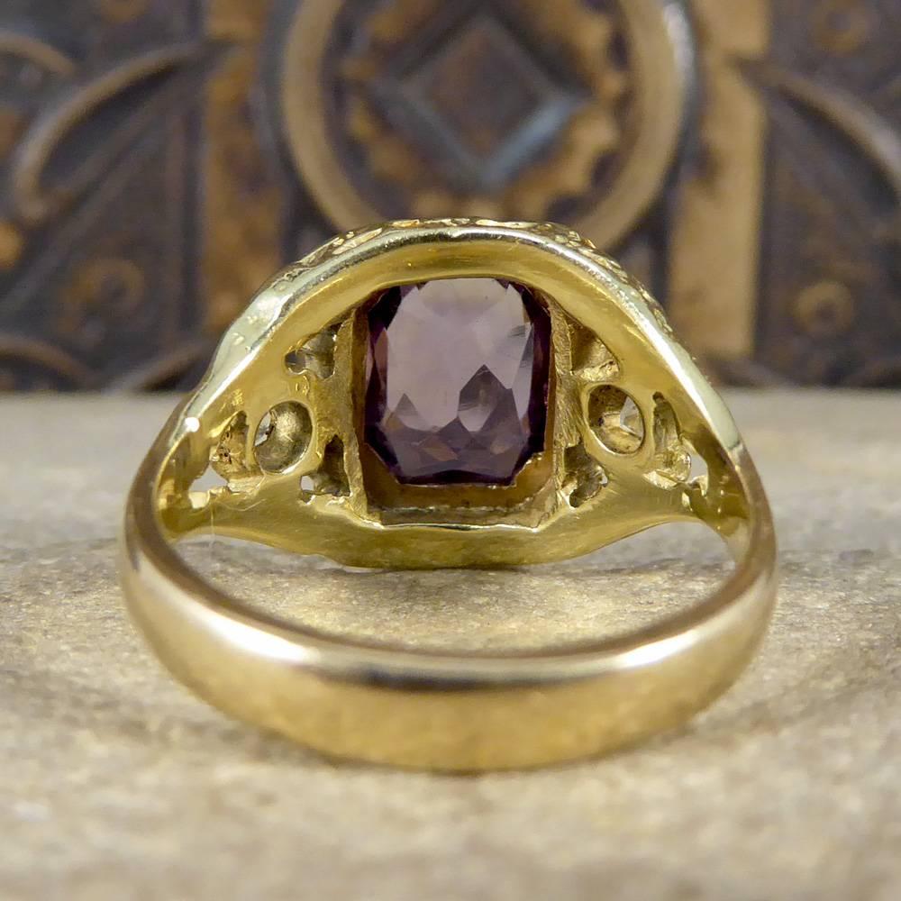 Women's Antique Early Victorian Amethyst and Old Cut Diamond Ring in 14 Carat Gold