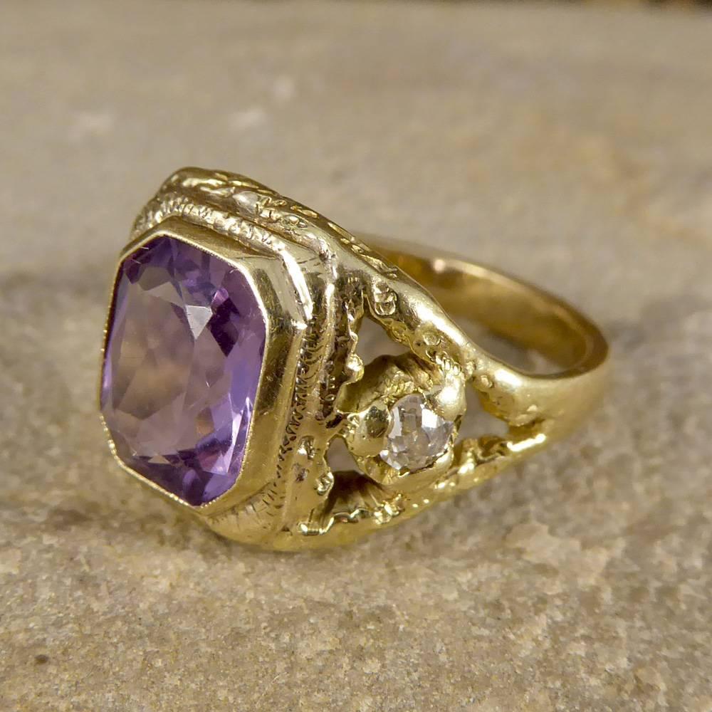 Antique Early Victorian Amethyst and Old Cut Diamond Ring in 14 Carat Gold 3