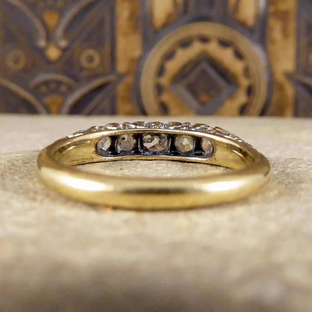 Antique Five-Stone Old-Cut Diamond Ring Set in 18 Carat Gold In Good Condition In Yorkshire, West Yorkshire