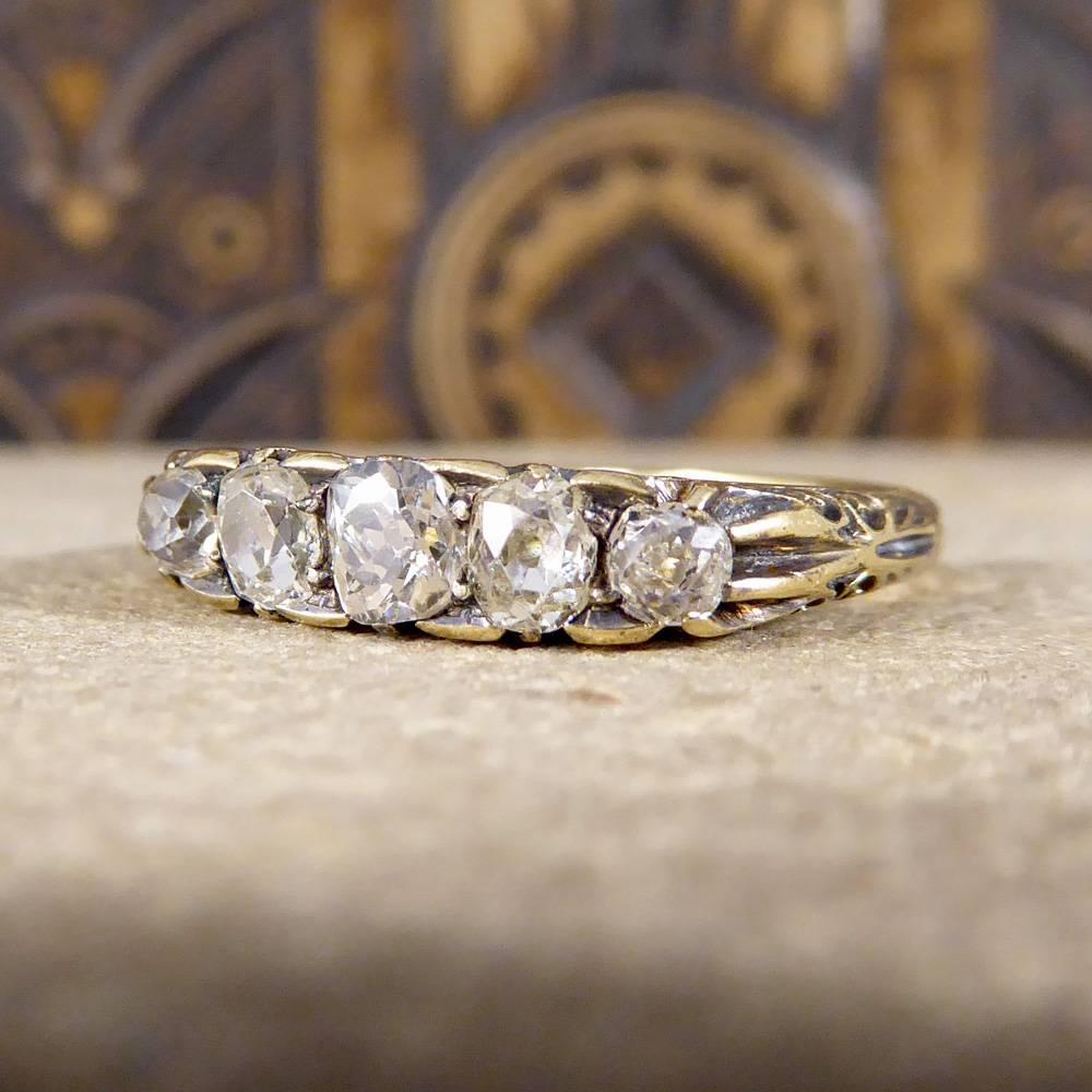 Women's Antique Five-Stone Old-Cut Diamond Ring Set in 18 Carat Gold