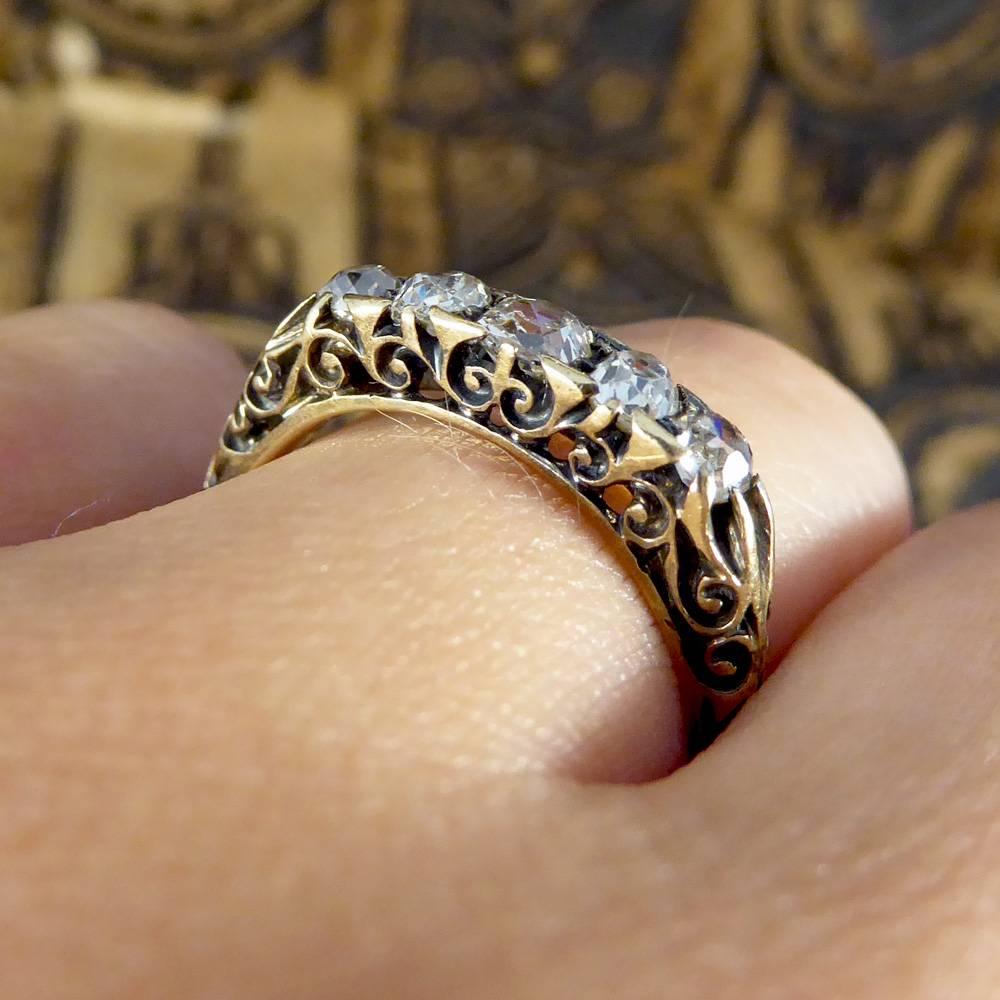 Antique Five-Stone Old-Cut Diamond Ring Set in 18 Carat Gold 3