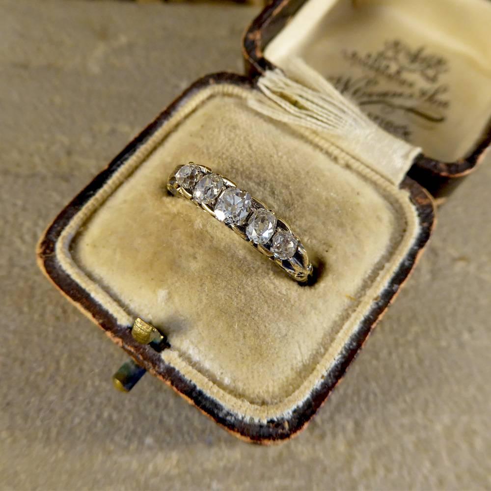 Antique Five-Stone Old-Cut Diamond Ring Set in 18 Carat Gold 4