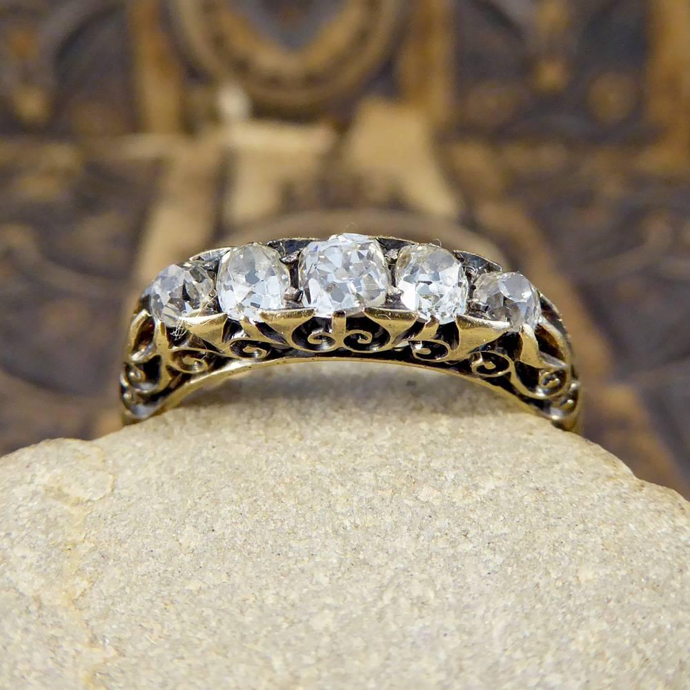 Antique Five-Stone Old-Cut Diamond Ring Set in 18 Carat Gold 5
