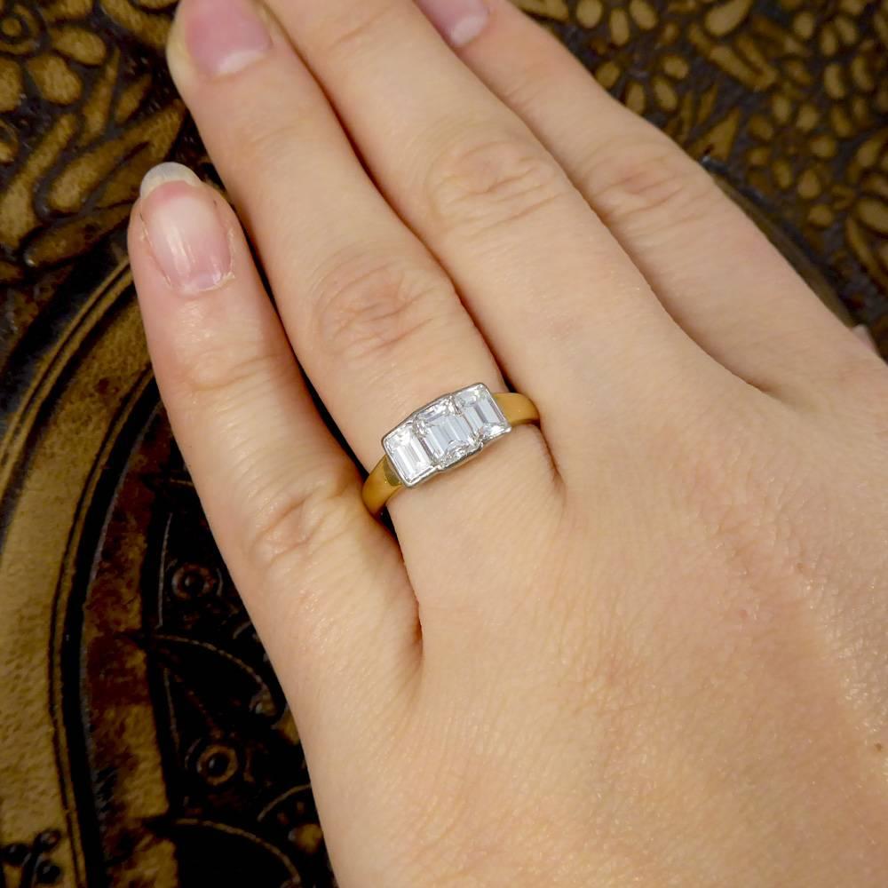 Modern Emerald Cut Diamond Three-Stone Engagement Ring in 18 Carat Gold 3