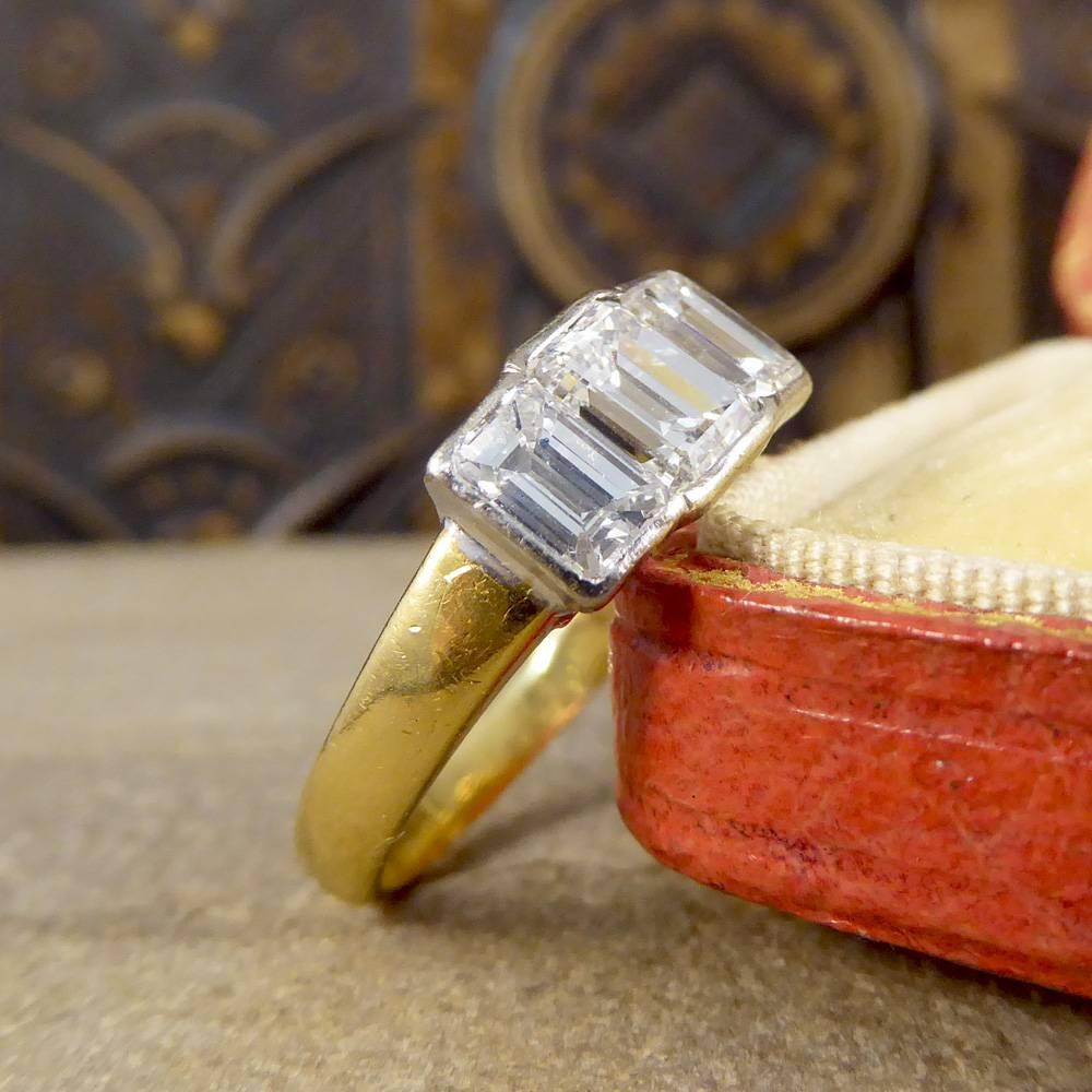 Modern Emerald Cut Diamond Three-Stone Engagement Ring in 18 Carat Gold 4