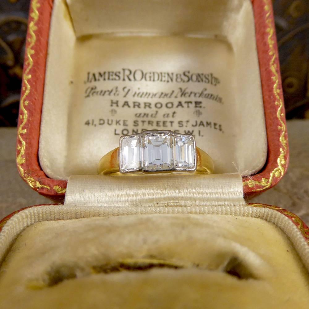 Modern Emerald Cut Diamond Three-Stone Engagement Ring in 18 Carat Gold 5