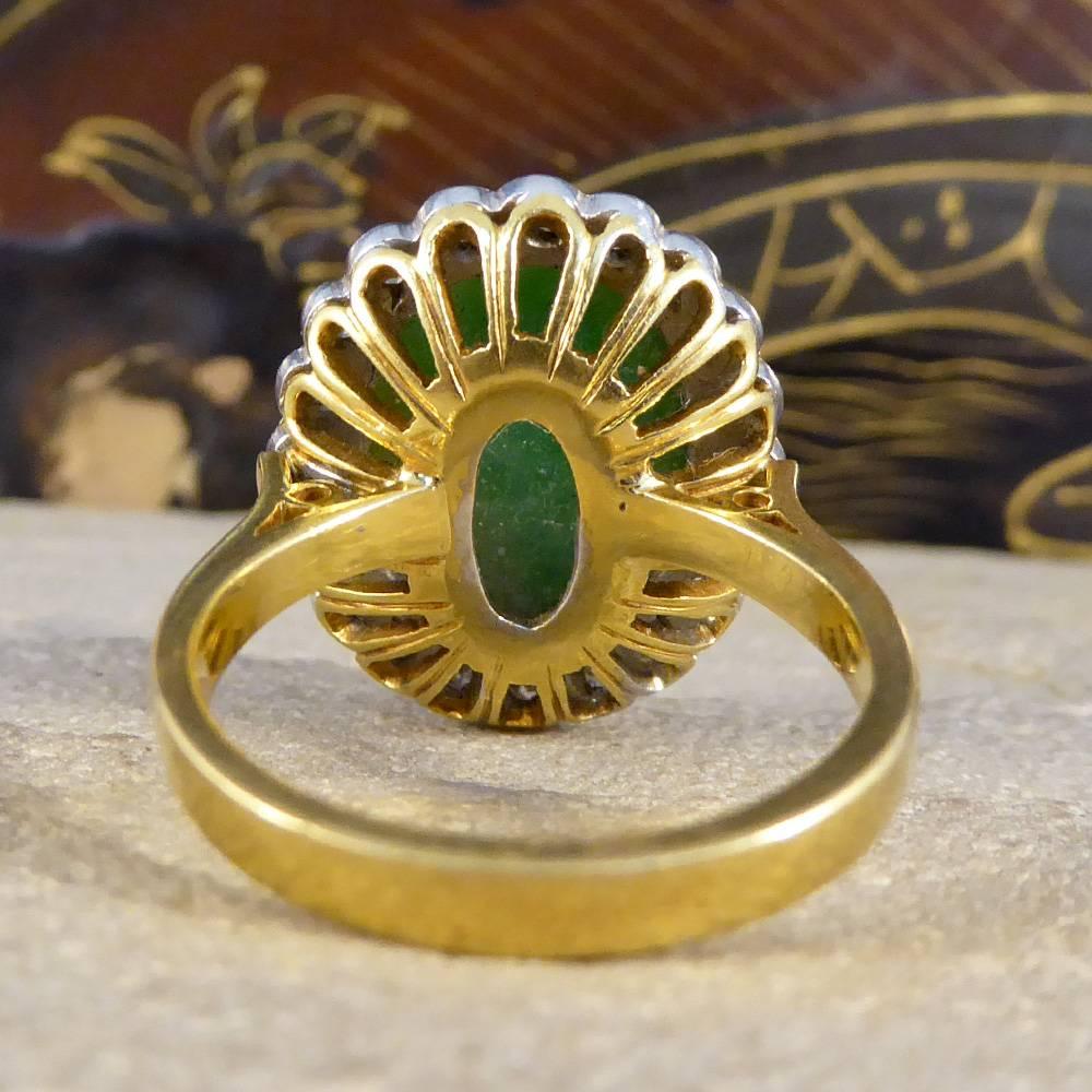 Women's Diamond and Jade Vintage Cluster Ring in 18 Carat Gold, 1970s