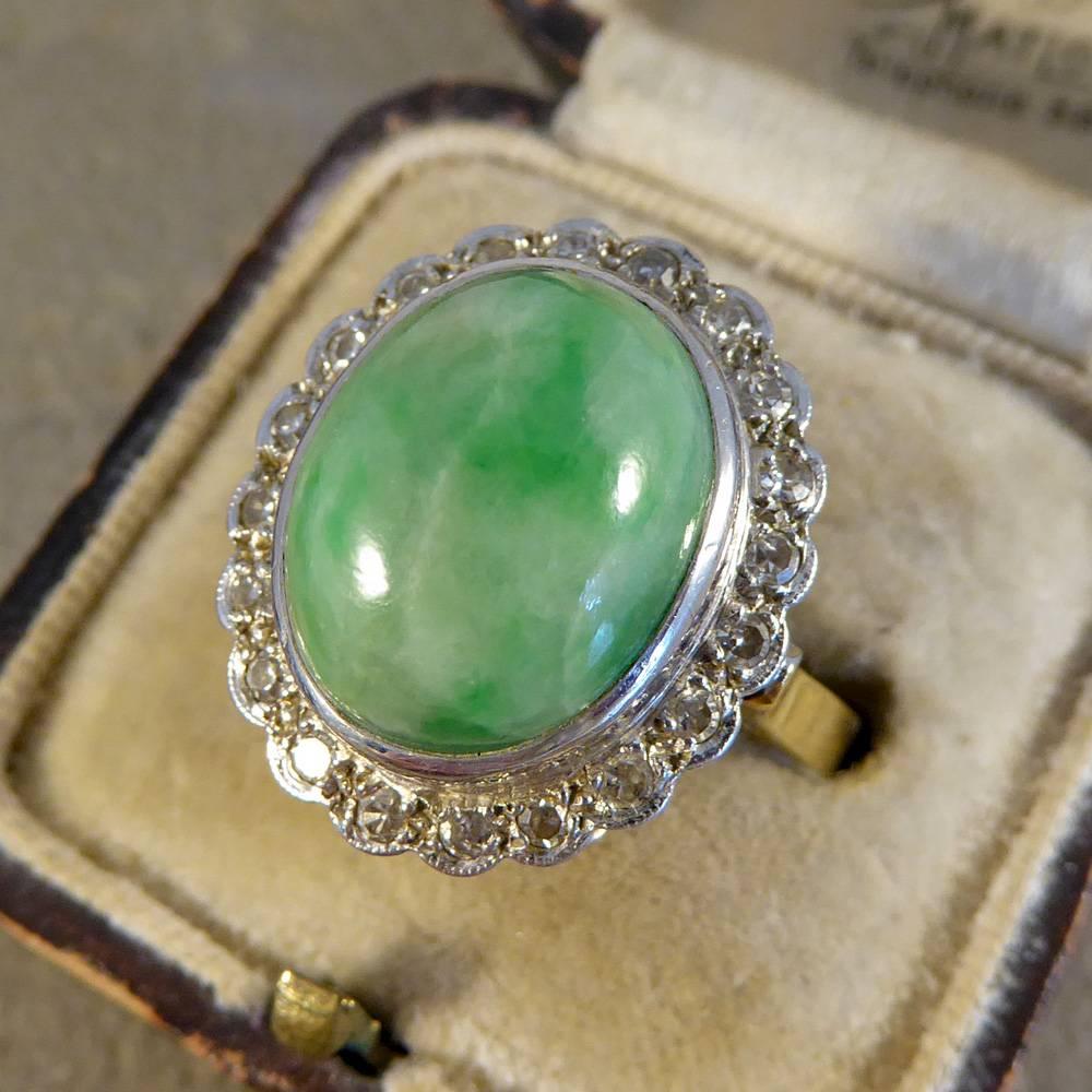 Diamond and Jade Vintage Cluster Ring in 18 Carat Gold, 1970s 6