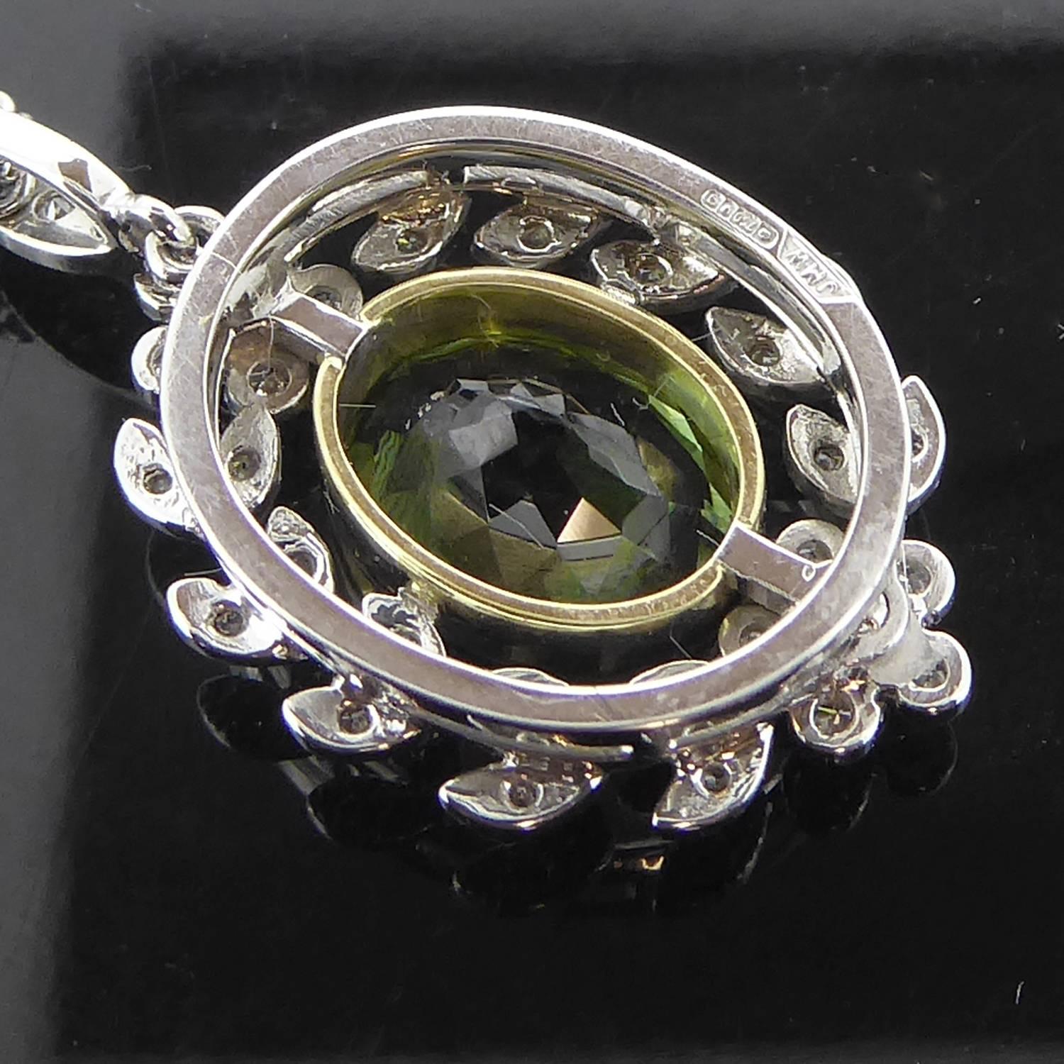 Antique Style 1.82 Carat Green Tourmaline Pendant with 0.21 Carat Diamonds In New Condition In Yorkshire, West Yorkshire