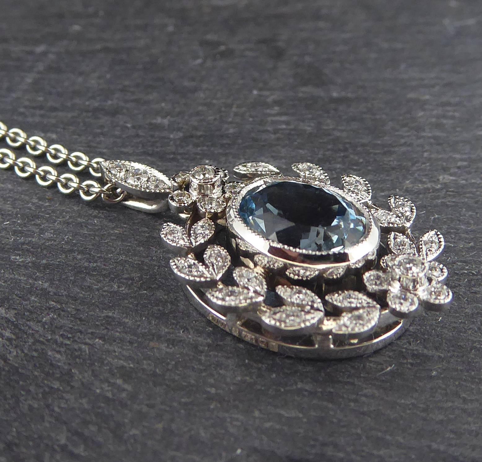 Antique Belle Époque Style 1.70 Carat Aquamarine and Diamond Pendant in 18 Carat 1