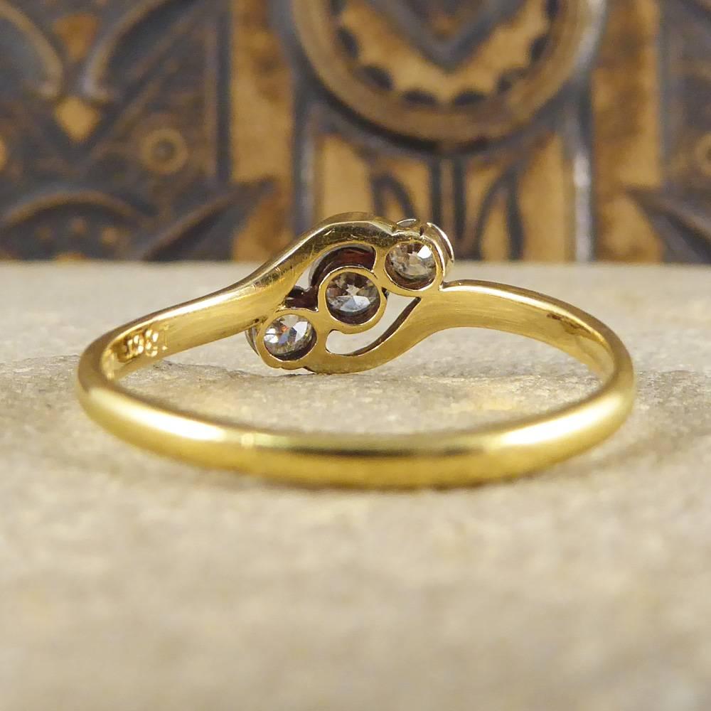 Women's Antique Edwardian Diamond Three-Stone Twist 18 Carat Gold and Platinum Ring