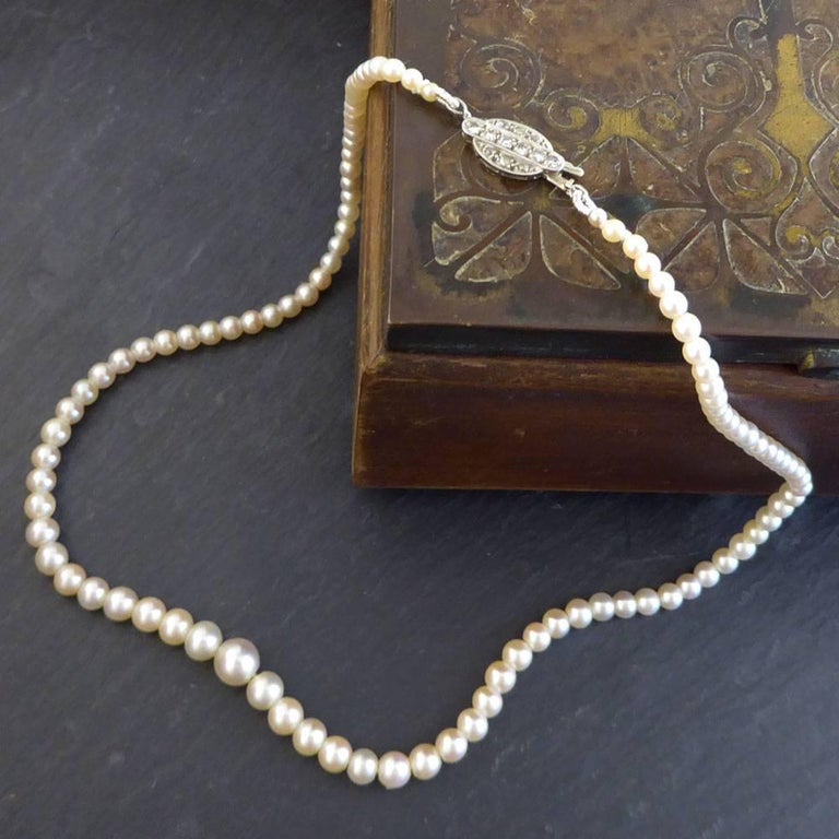 Art Deco Diamond Clasp Platinum Pearl Necklace at 1stDibs | art deco ...