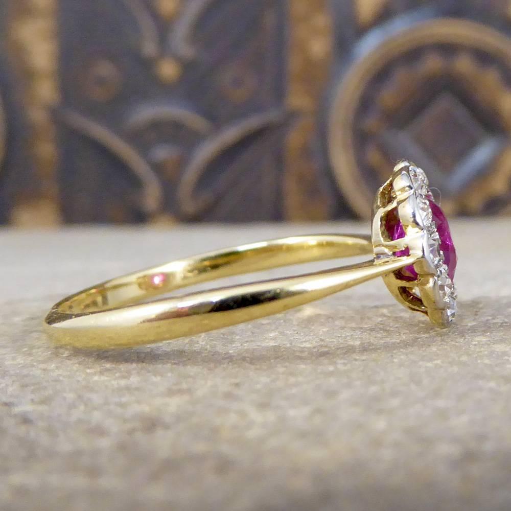 Edwardian Antique Ruby and Diamond Engagement Cluster Ring in 18 Carat Gold and Platinum