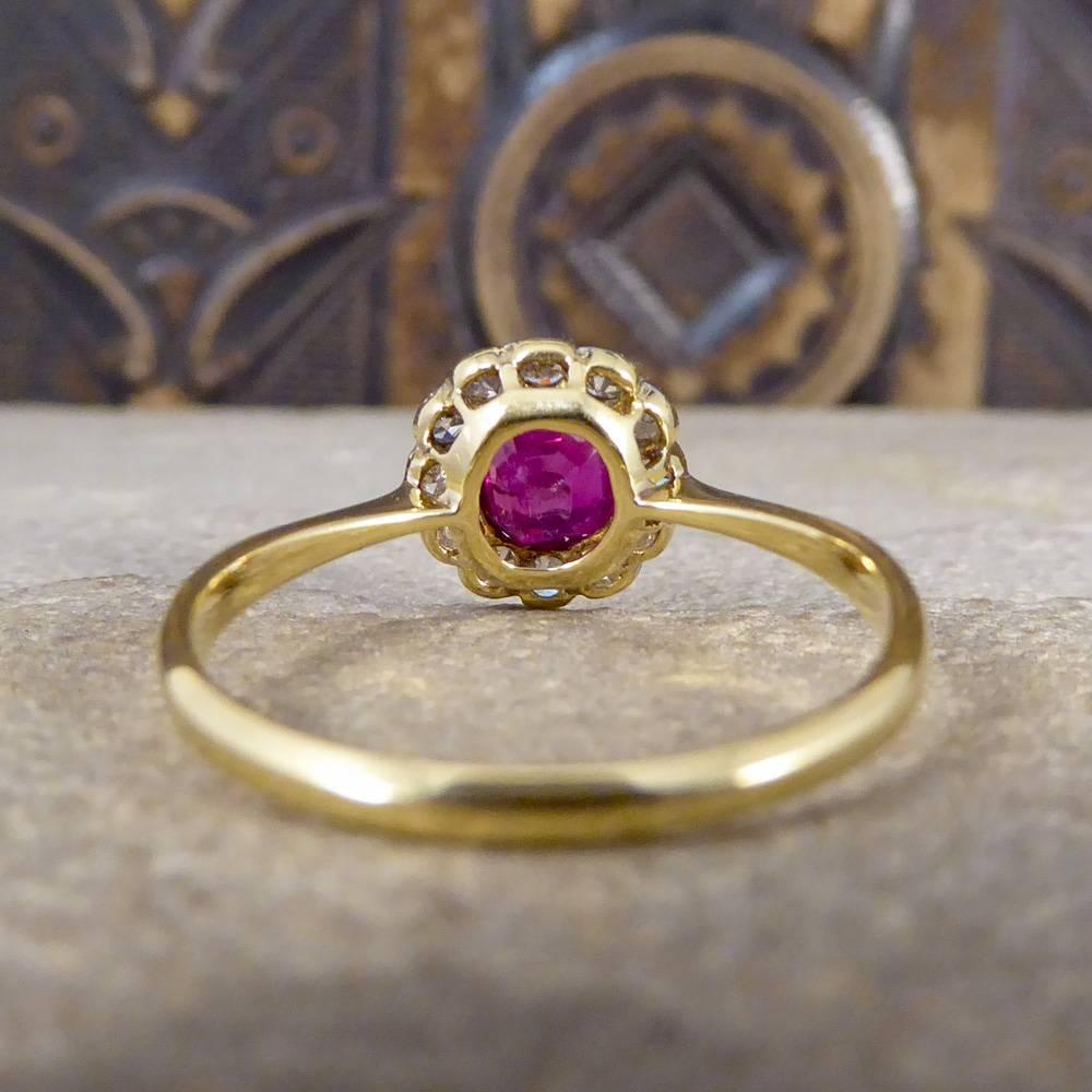 Antique Ruby and Diamond Engagement Cluster Ring in 18 Carat Gold and Platinum In Good Condition In Yorkshire, West Yorkshire