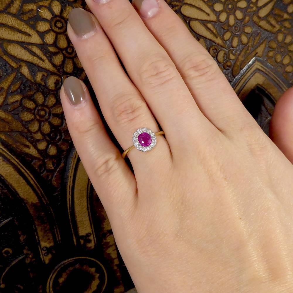 Antique Ruby and Diamond Engagement Cluster Ring in 18 Carat Gold and Platinum 2