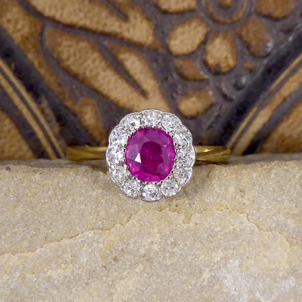 Antique Ruby and Diamond Engagement Cluster Ring in 18 Carat Gold and Platinum 3