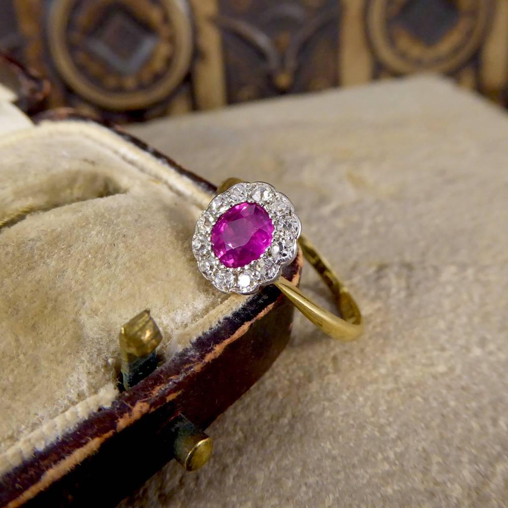 Antique Ruby and Diamond Engagement Cluster Ring in 18 Carat Gold and Platinum 4