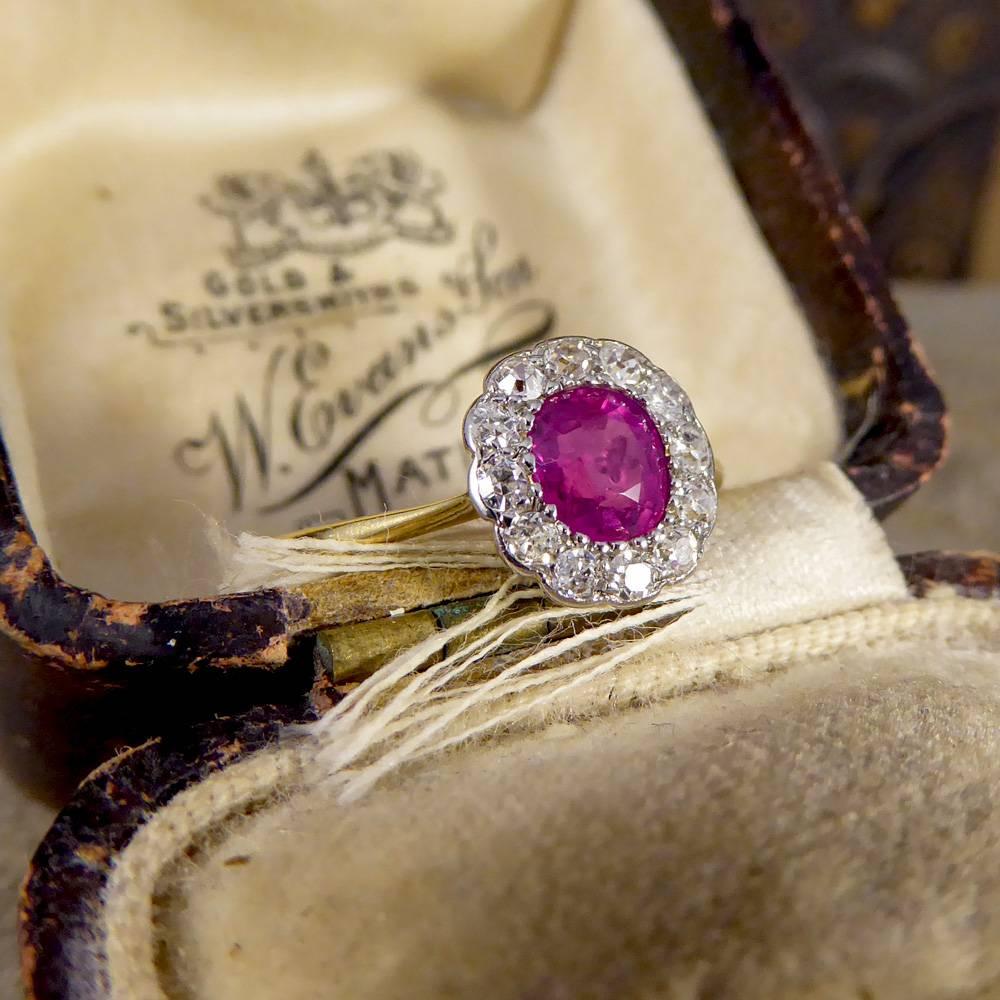 Antique Ruby and Diamond Engagement Cluster Ring in 18 Carat Gold and Platinum 5