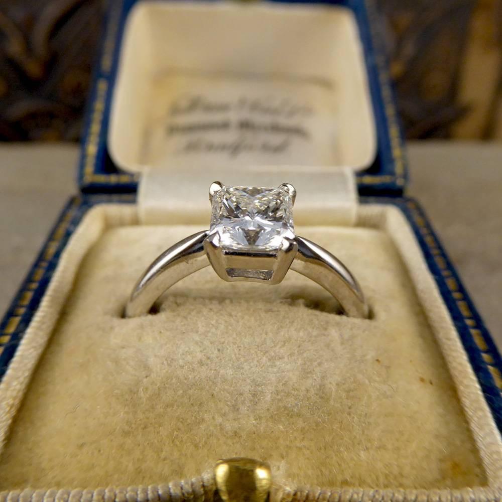 Princess Cut 1 Carat Diamond Solitaire Ring Set in 18 Carat White Gold 2