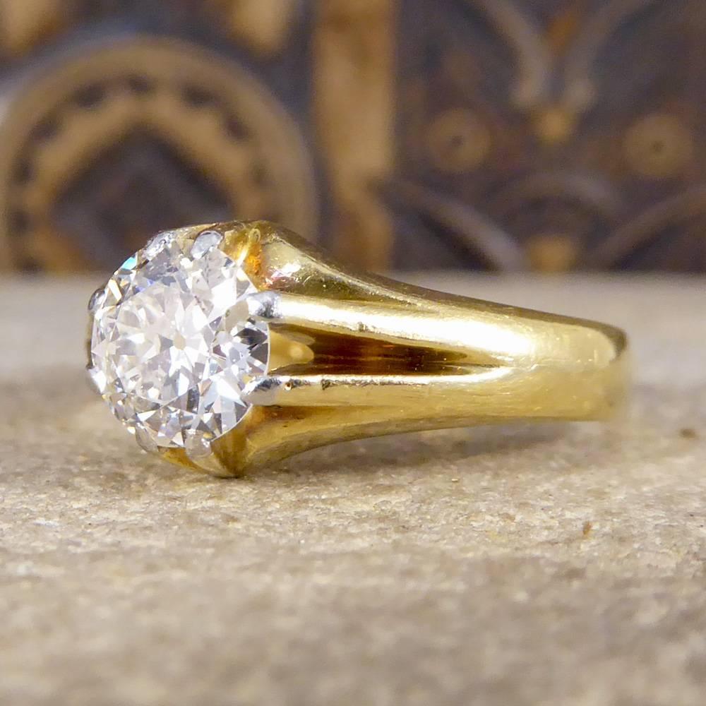 Women's or Men's Late Victorian Gypsy Set Diamond Ring in Platinum and 18 Carat Gold