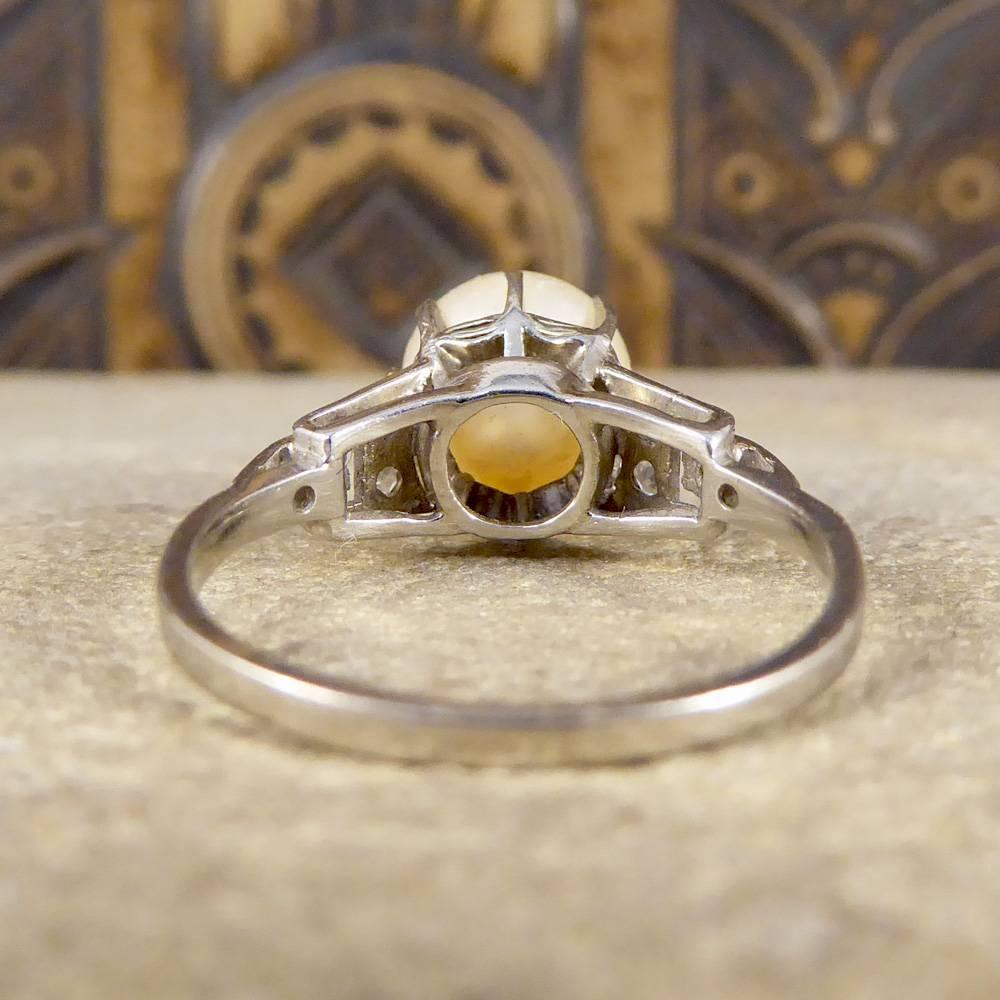 Women's Art Deco Diamond and Pearl 18 Carat White Gold Ring
